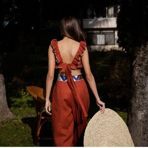 Rosewater House Gileva Pant Size S And Malika Ruffle Top Size S Brick Color